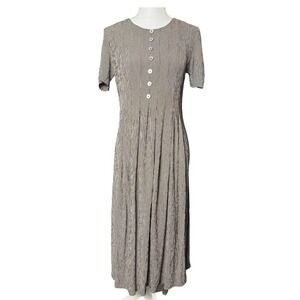 Vintage 90s Casual Corner Gingham Button Front Midi Dress Womens Size 6